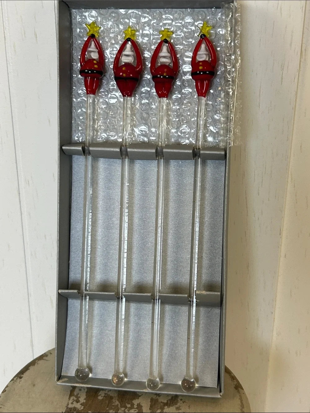 Pottery Barn Santa Baby Glass Drink Stirrers Set of 4